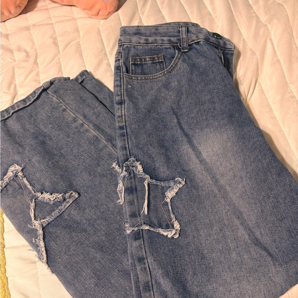 Romwe Blue Wide-leg Baggy Denim Jeans